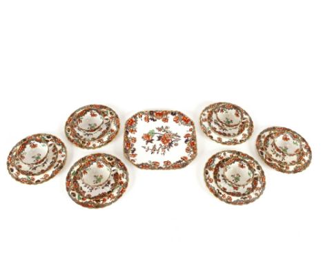 A Copeland's china floral decorated teaset, comprising six cups and saucers, serving plate and six side plates