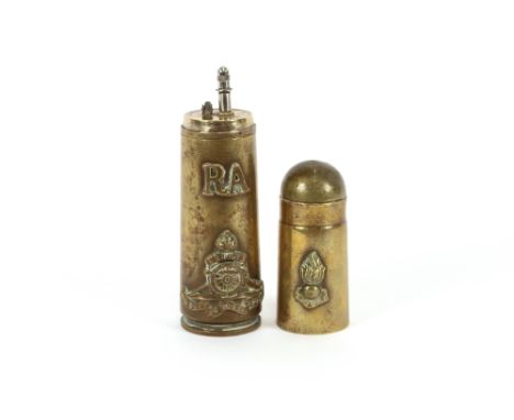 A WW1 Trench Art lighter, with Royal Artillery insignia