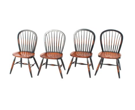 Four miniature wooden stick back chairs