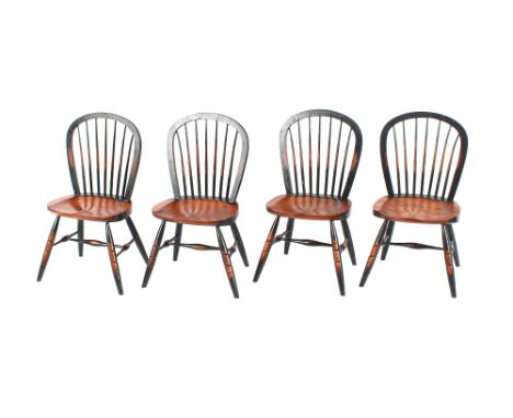 Four miniature wooden stick back chairs