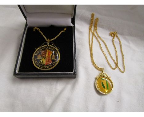 2 enamel coins on chains