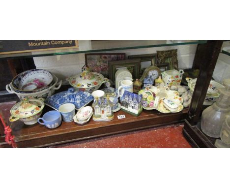 Shelf of china to include Masons & Wedgwood Etruria