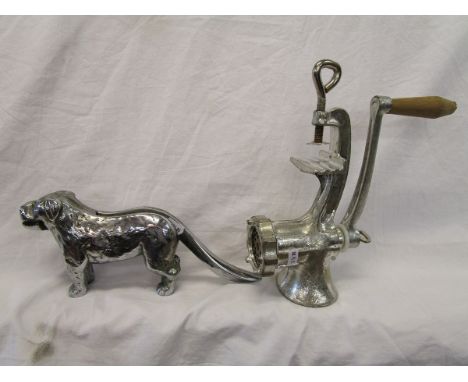 Dog themed nut cracker and vintage mincer