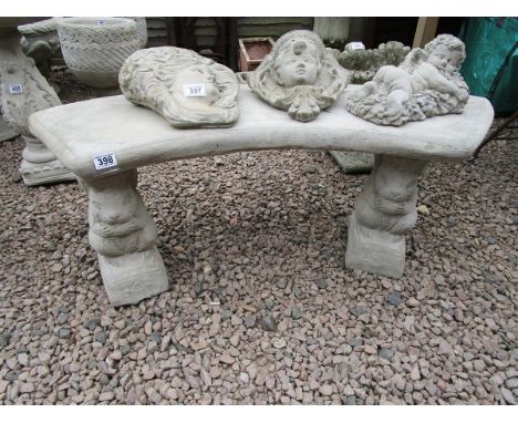 Curved stone pedestal squirrel bench