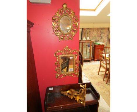 2 gilt mirrors & gilt wall shelf