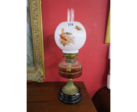 Oil lamp with pheasant shade