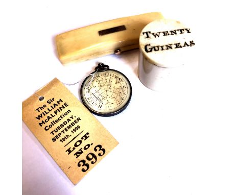 A 19th C. BONE NORTH EASTERN RAILWAY COMPANY SEASON TICKET INSCRIBED FOR MR D R HUNTLEY.   Dia. 3cms. A BONE CYLINDRICAL BOX 