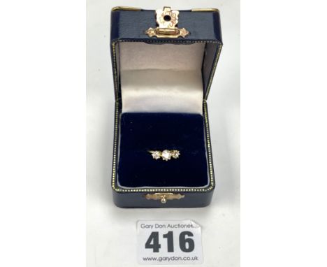 18k gold ring set with 3 old cut diamonds in new setting, approx .70 pts, SI1-SI2, colour G-H, size J/K, w: 2.5 gms