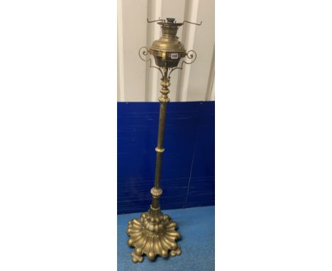 Extending brass oil lamp stand, no shade or chimney. 58"h extends to 84"h