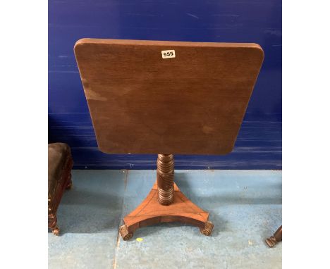 Antique tilt top table with twist stem and tripod base, 18"sq x 27"h