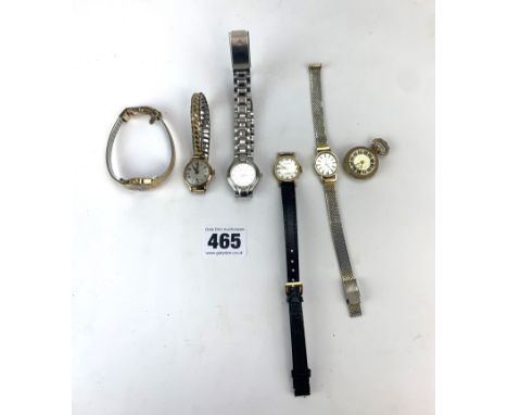 6 ladies watches - 9k gold unnamed watch with elasticated strap, plated Zenith, stainless steel Accurist, plated Accurist, Po
