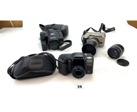 Minolta Vectis S-1 camera with 2 lenses 56-170 &amp; 22-80, Konica Z-up camera in case and Ricoh Mirai digital camera in case