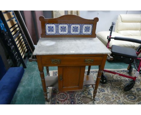 Mahogany marble topped tile backed washstand