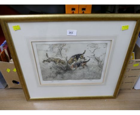 Coloured etching by Henry Wilkinson of Border Terriers limited edition 9/100