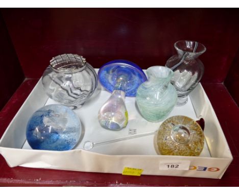 Caithness vases, paperweights and a Heron glass mushroom