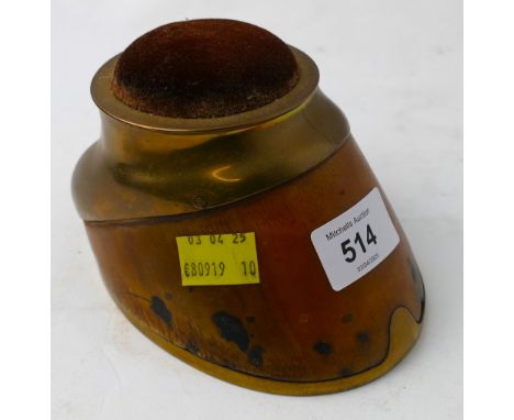 Brass mounted horse hoof pin cushion, inscribed Darkie, November 1892