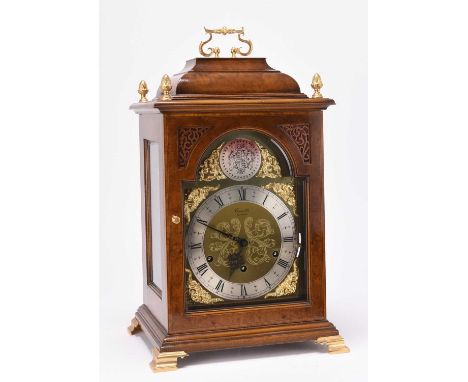 Comitti, London: 'The Queen Anne Clock'A limited edition walnut-cased musical chiming bracket clock, dated 1995The lantern to