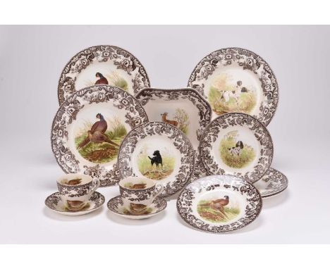 A group of Spode 'Woodland' tea and coffee wares, decorated with various game animals including birds, rabbits and deer, comp