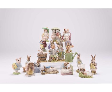 BEATRIX POTTER - A collection of twenty-eight figures, including Beswick: Peter Rabbit Gardening; Mrs Tiggy-Winkle Buys Provi