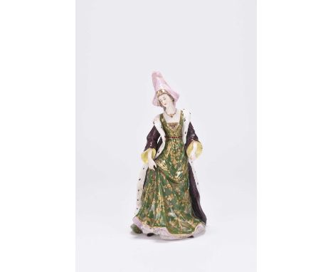 A Dressel Kister &amp; Cie (Passau, Germany) porcelain figure, circa 1900-20, modelled as a noblewoman in medieval costume, p