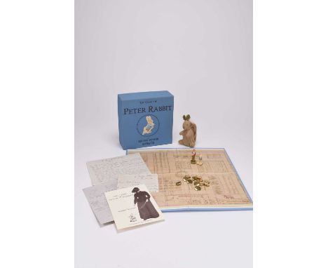 A group of toys and figures, comprising a felt model of Beatrix Potter's Jeremy Fisher with leatherette jacket, a Russ Berrie