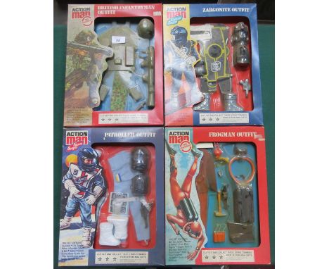 FOUR CARDED ACTION MAN OUTFITS INCLUDING BRITISH INFANTRYMAN