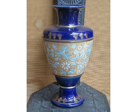 GILDED ROYAL DOULTON SLATERS PATENT CERAMIC VASE, APPROXIMATELY 34cm HIGH 