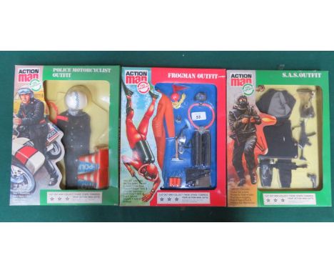 THREE CARDED ACTION MAN OUTIFITS INCLUDING FROGMAN OUTFIT