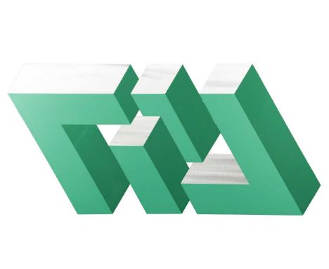 § Gene Lutz (Contemporary), Stacked, a contemporary aluminium wall sculpture, painted in shades of green, signed lower right7
