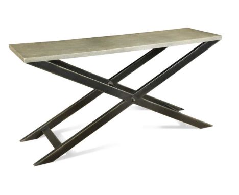 the faux-shagreen top raised on a simulated steel-cross form base75 x 152 x 45cmStructurally sound and generally very good, j