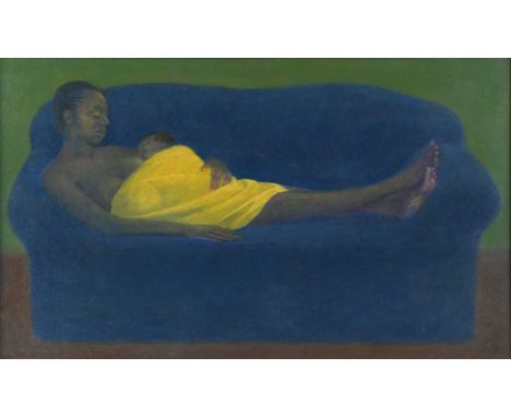 § David Tindle RA, HRBSA, RE (British 1932-) Girl with her Child - Night Feedsigned with initials (lower right)oil on board29