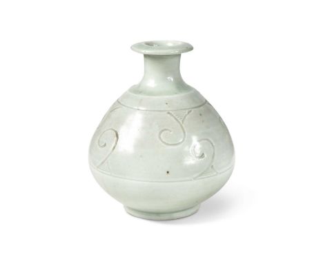 § Bernard Leach CH, CBE (British, 1887-1979), a small St Ives Pottery celadon vase, decorated with incised motifs set between
