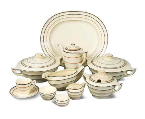 Keith Murray for Wedgwood, an Annular shape part dinner service, comprising six coffee cups, six small saucers, six twin-hand