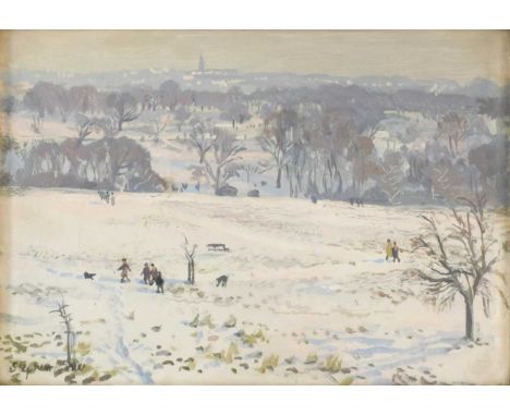 § Stephen Bone NEAC (British 1904-1958) Hampstead Heath in the Snowsigned 'Stephen Bone' (lower left)oil on board25.5 x 36cmU