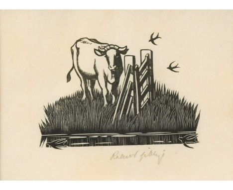 § Robert Gibbings (Irish 1889-1958) A group of three unframed wood engravings, to include: Bull by a Gate, Countryside Landsc