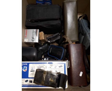A Canon EOS 600 with two lenses, together with a VEst Pocket Autograph Kodak, a JCa, binoculars etc. 
