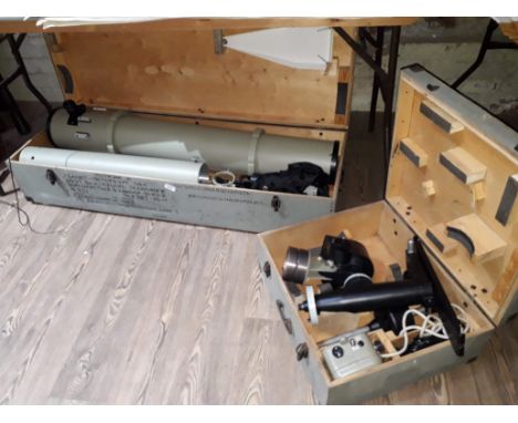A large Russian telescope in fitted case with additional accessories and lenses together with a wooden case with counterweigh