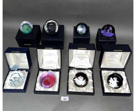 A collection of eight paperweights, mainly caithness to include Triad, Christmas Rose Sulphide & King Henry VIII Sulphide etc