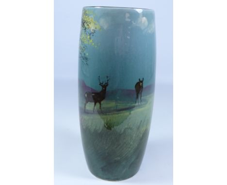 Royal Doulton Series ware vase, decorated with a stag and doe grazing in landscape scene, no.4644, H22.5cm    Condition Repor