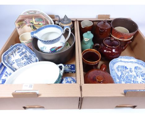 Royal Doulton Dickens Ware dish and tankard, Chinese blue and white stick stand, other decorative ceramics and miscellanea in