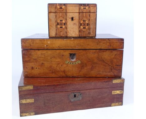 Victorian Tunbridge ware tea caddy and two other 19th Century work boxes (3)   Condition Report   Click here for further imag