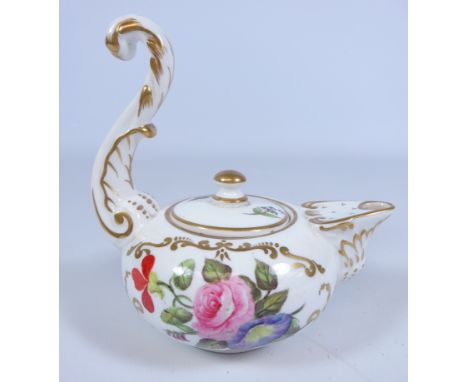 19th Century Derby Sampson Hancock Roman oil lamp, hand painted with floral sprays, H11cm    Condition Report  Very good cond
