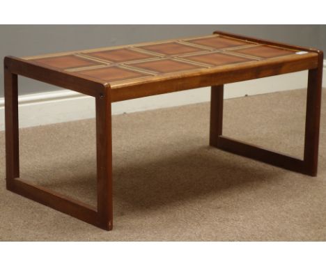 Vintage teak coffee table with tiled top, 85cm x 48cm, H40cm   Condition Report   Click here for further images, condition, a