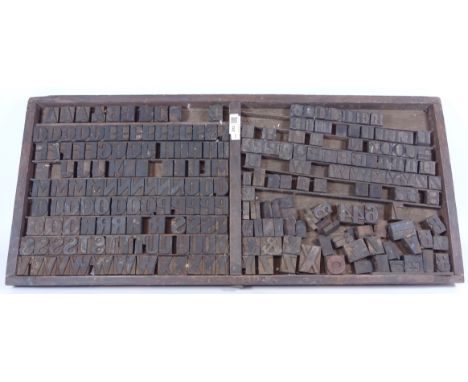 Tray of Vintage letter and numbering printing blocks, L83cm x W37cm    Condition Report   Click here for further images, cond