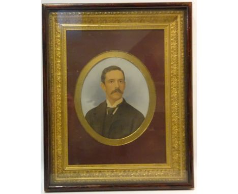 Portrait of a Gentleman, late 19th early overpainted photograph in an ornate period gilt frame encased in a larger frame over