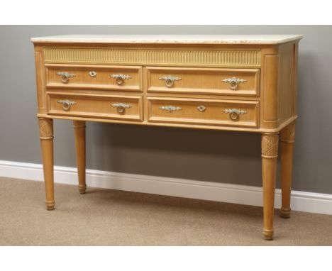French style light limed oak sideboard buffet with marble top, four drawers, W153cm, H107cm, D48cm   Condition Report   Click