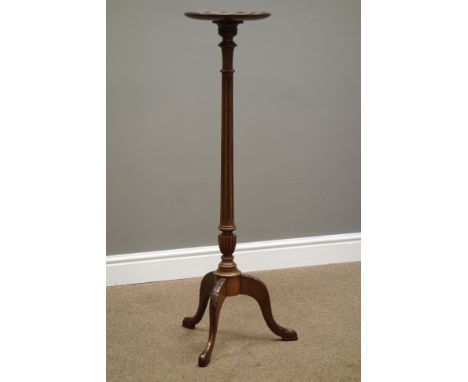Hepplewhite style mahogany jardiniere plant stand, fluted column on tripod base, D28cm, H108cm   Condition Report   Click her