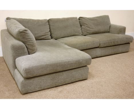 Next Home large corner sofa upholstered in grey fabric, W285cm cm, D180cm   Condition Report   Click here for further images,