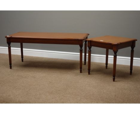 Cherry wood rectangular coffee table (110cm x 51cm, H47cm), and matching lamp table   Condition Report   Click here for furth