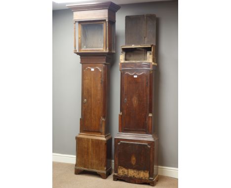 Late 18th century oak longcase clock case, square hood (H218cm, aperture - 30cm x 30cm), and another clock case   Condition R